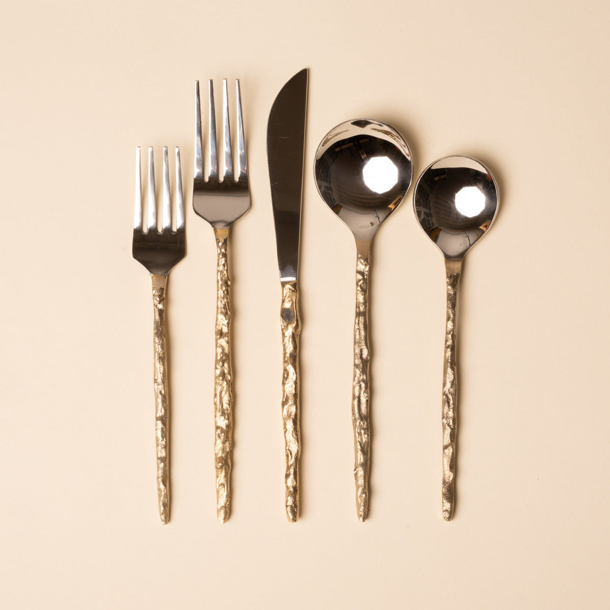 Sand Drip Brass Flatware, 5-Piece Set