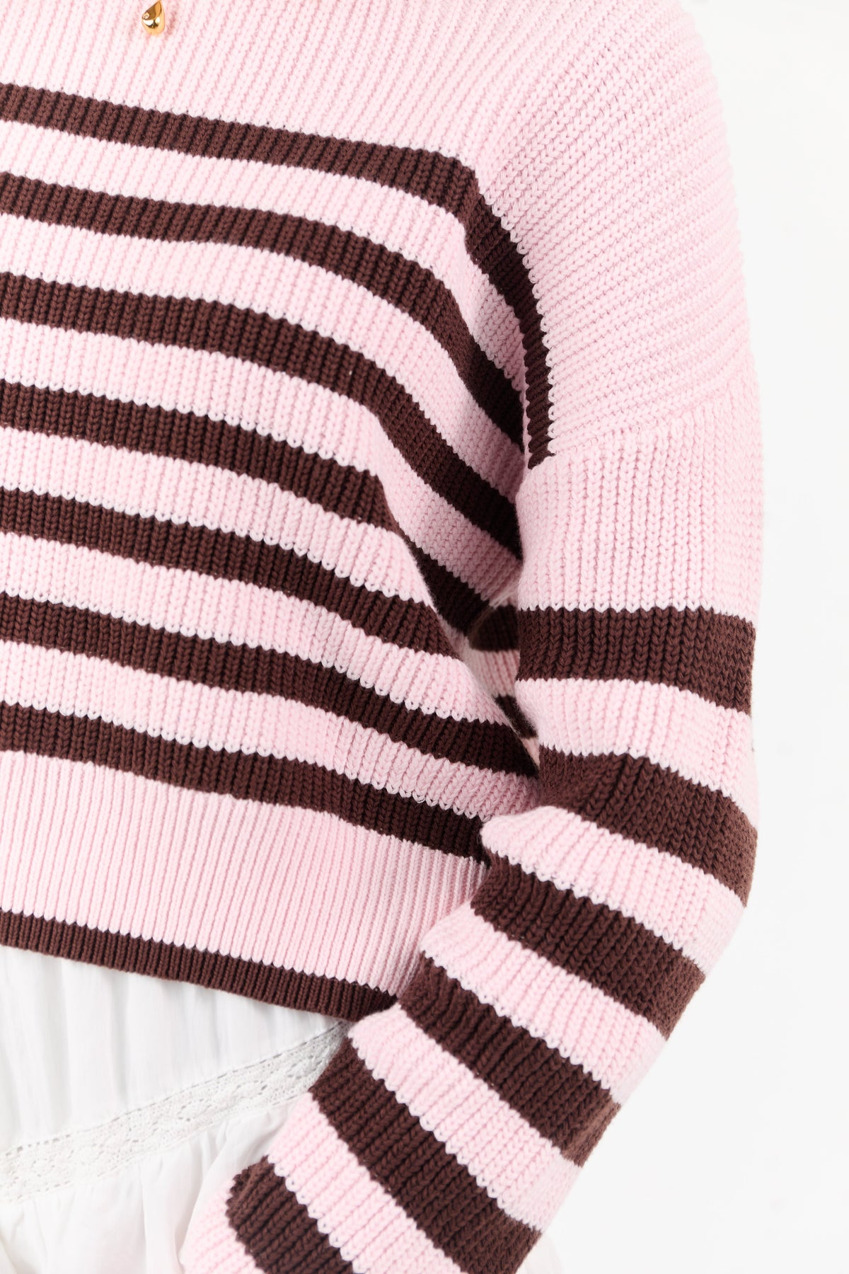 Carnation and Chocolate Striped Cotton Sweater