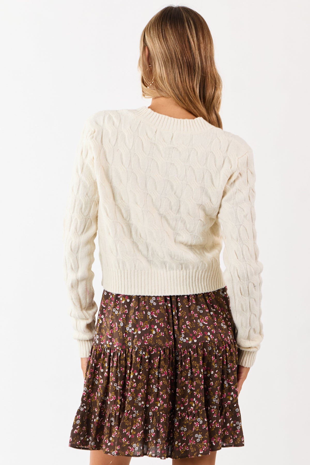 Cream Button Down Cable Knit Sweater Cardigan