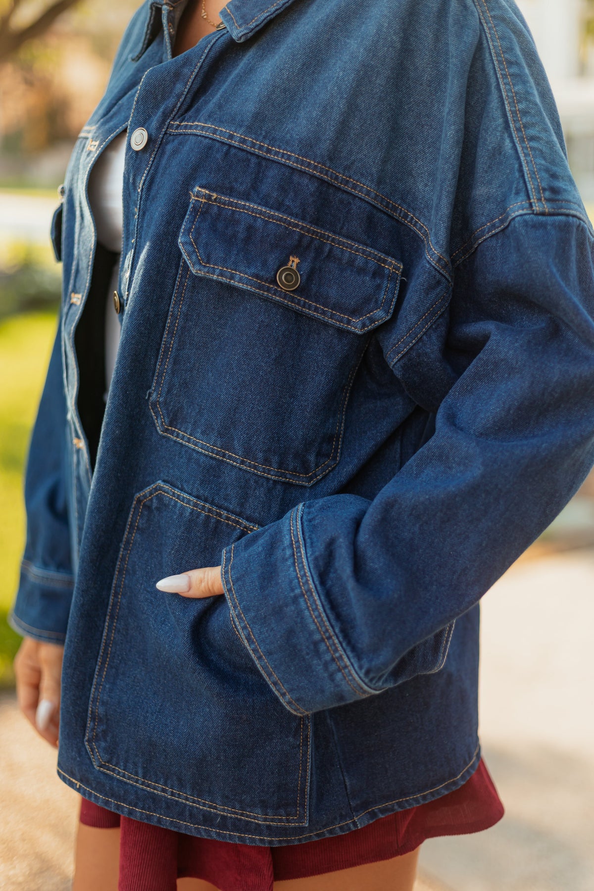 Dark Wash Button Down Relaxed Denim Jacket