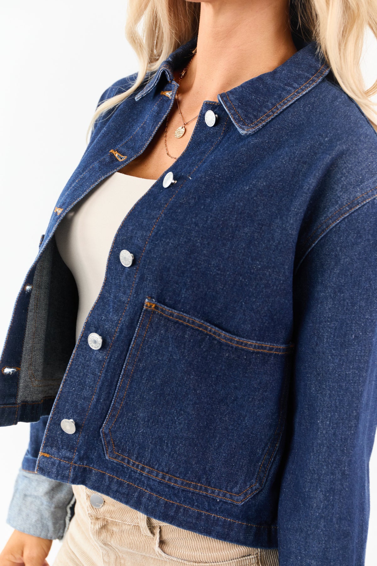 Dark Wash Slightly Cropped Denim Jacket