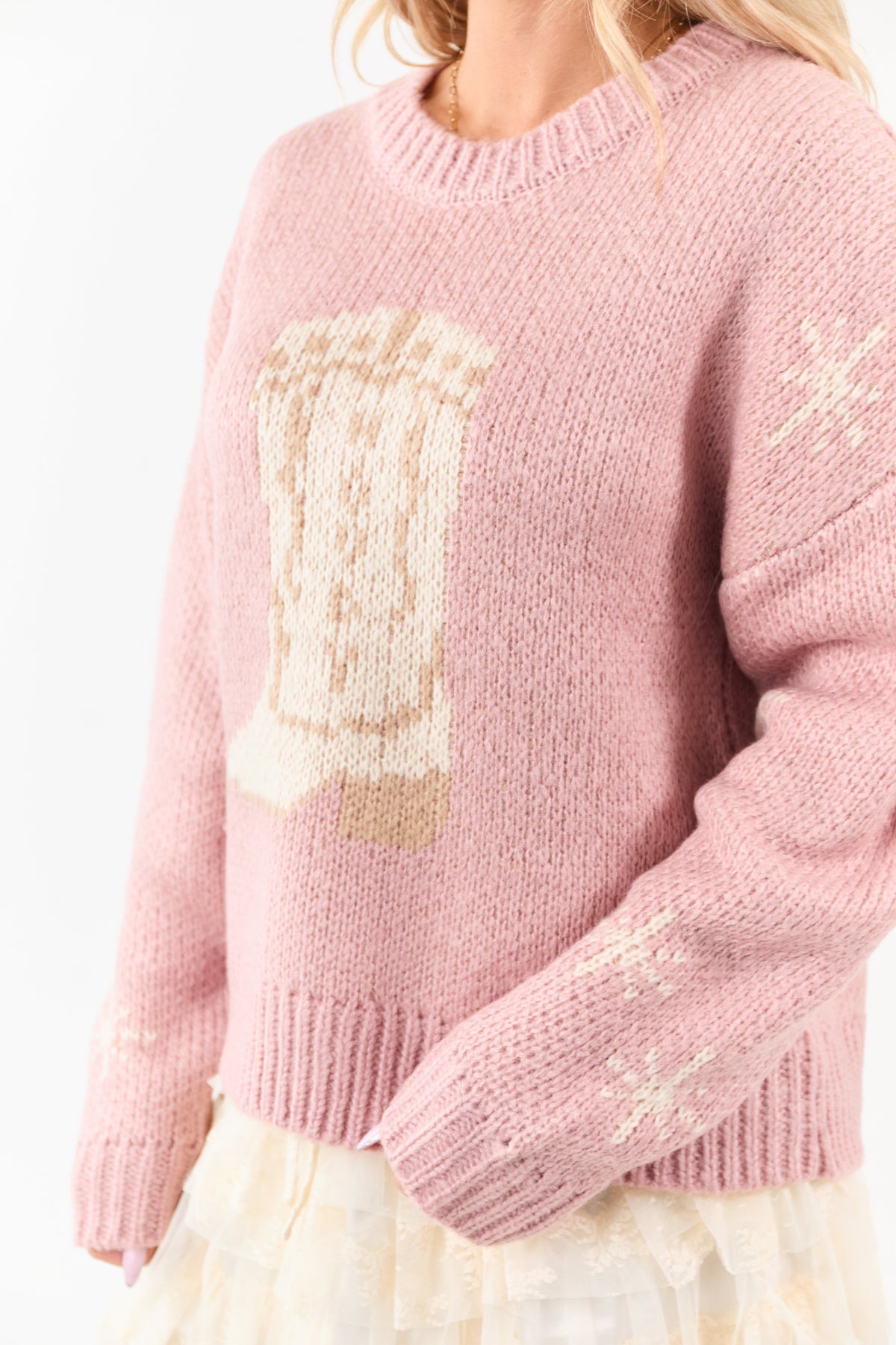 Dusty Blush Cowgirl Boot Graphic Sweater