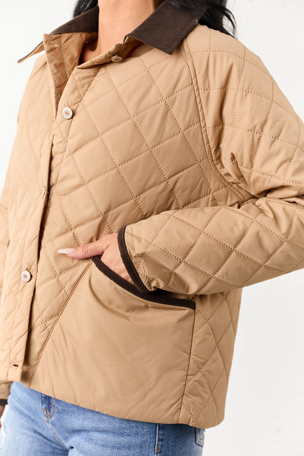 Entro Latte Quilted Corduroy Contrast Buttoned Jacket