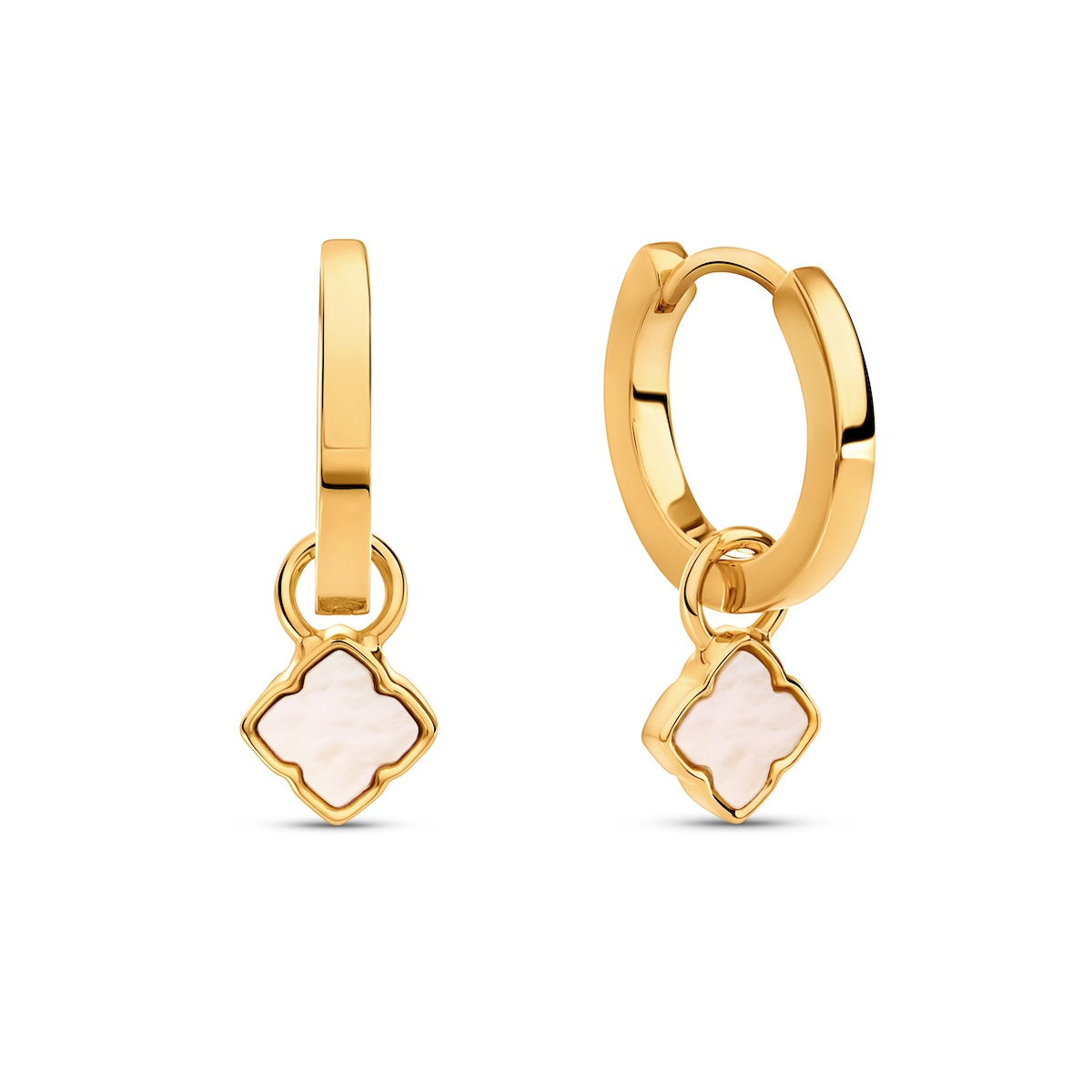 Fine Mini Pearl Clover Huggie Earrings (Gold)