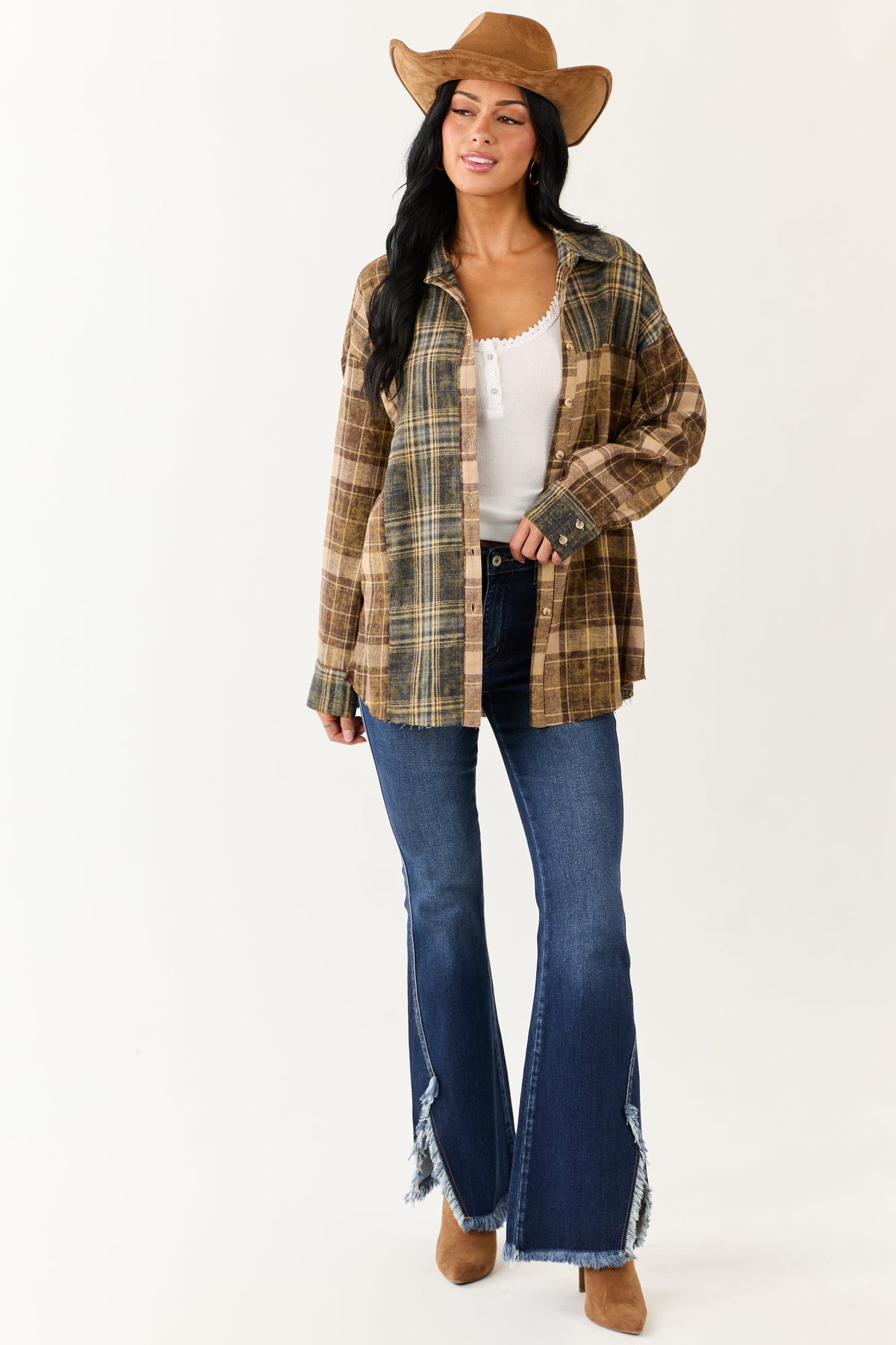 KanCan Dark Wash Frayed Hem Stretchy Bootcut Jeans