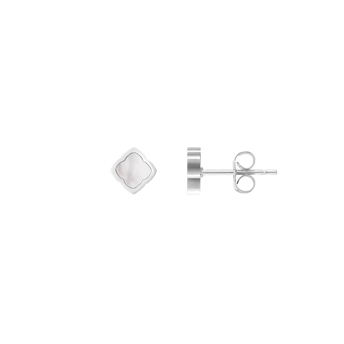 Mini Pearl Clover Stud Earrings (Silver)