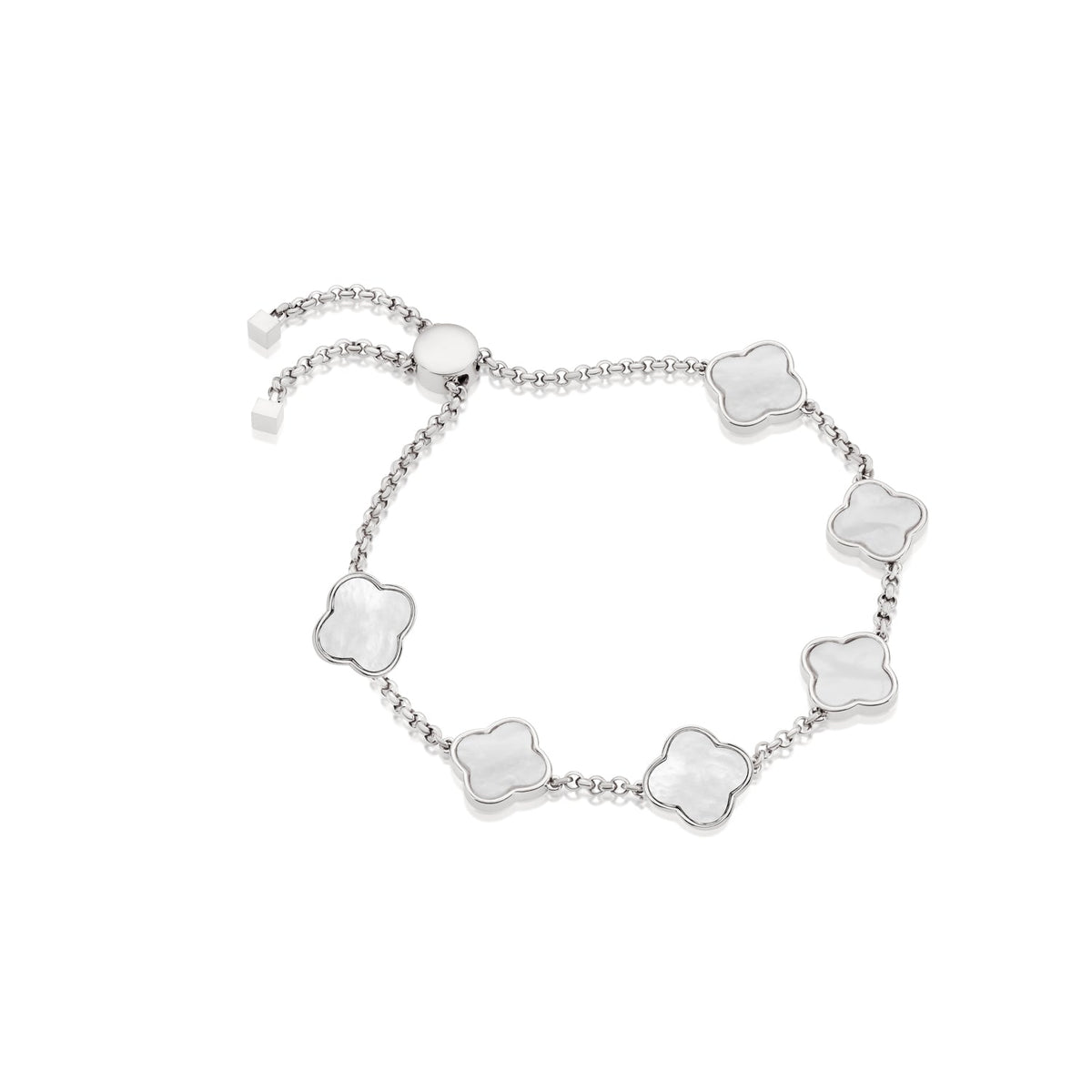 Pearl Clover Custom Name Bracelet (Silver)