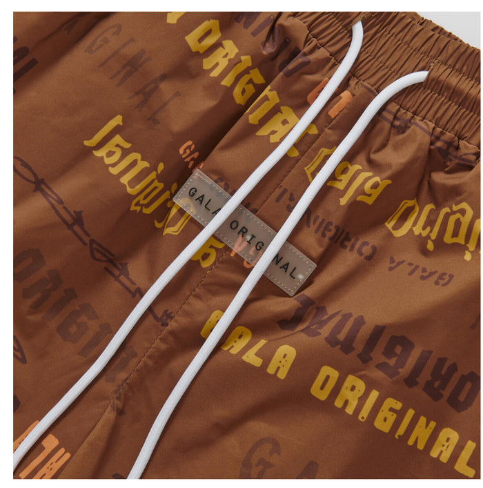 GALA-LICORICE" POLYESTER SHORTS (BROWN PRINTED)-G-SP2-24-032