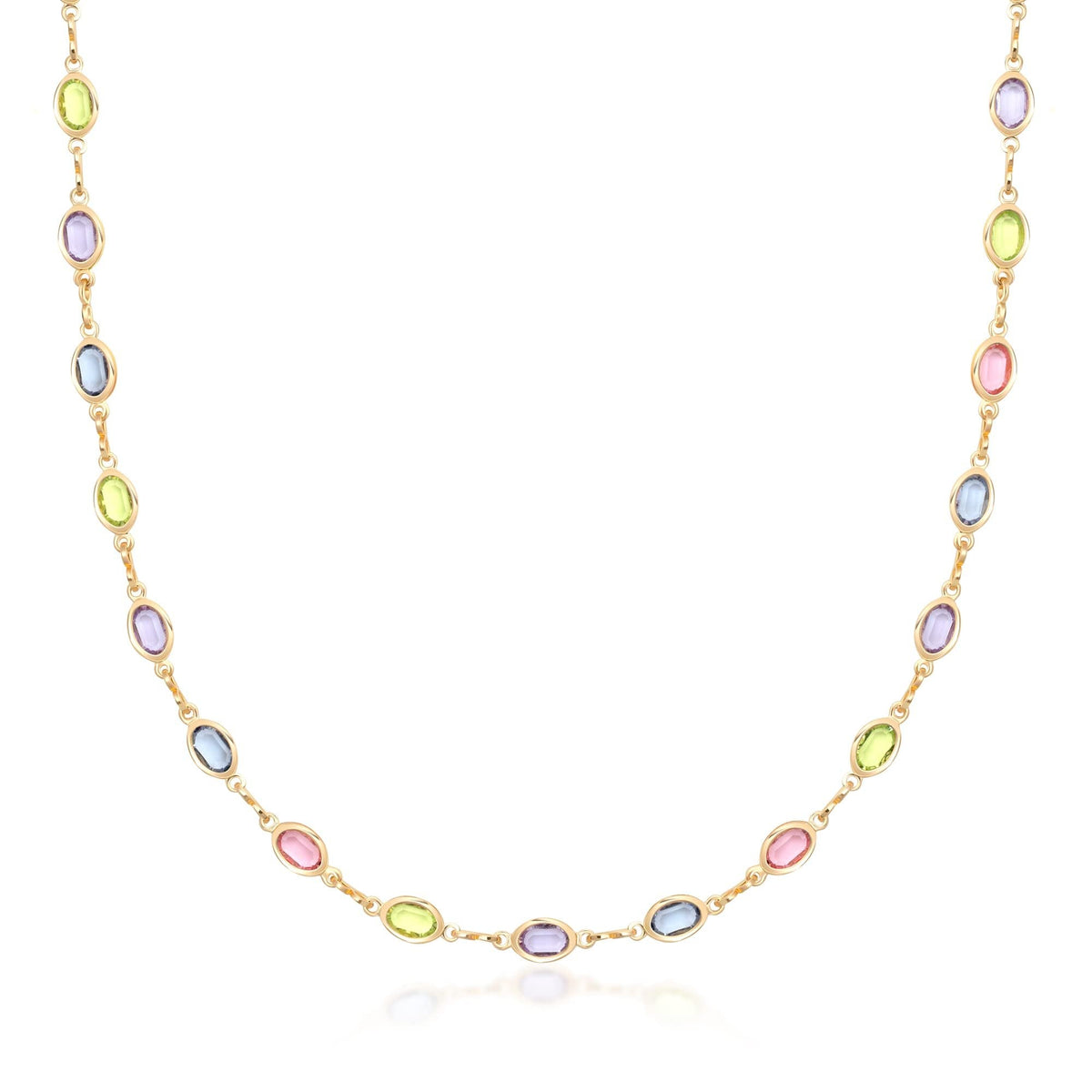 18k Gold Plated Oval-Cut Crystal Multi-Color Necklace