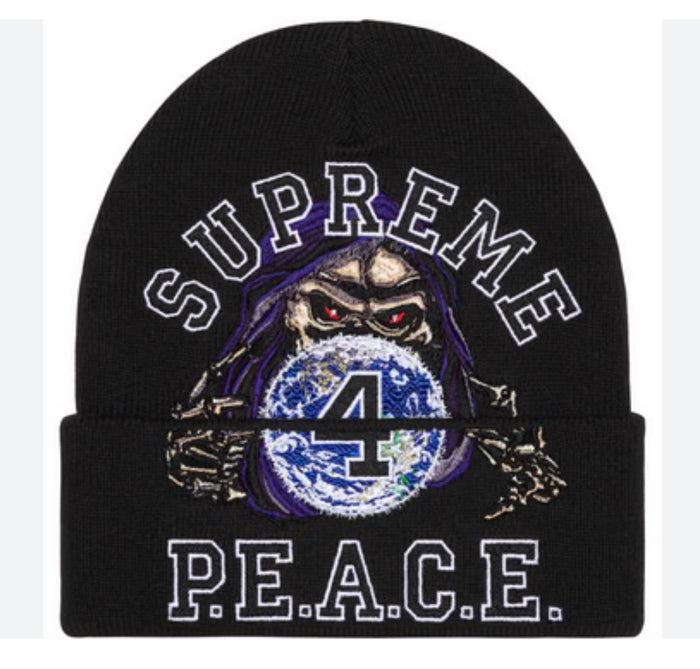 Peace Embroidered Beanie Black-FW223BN48