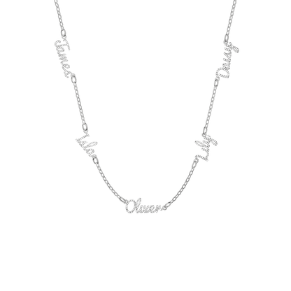 Multi Crystal Cursive Name Necklace (Silver)