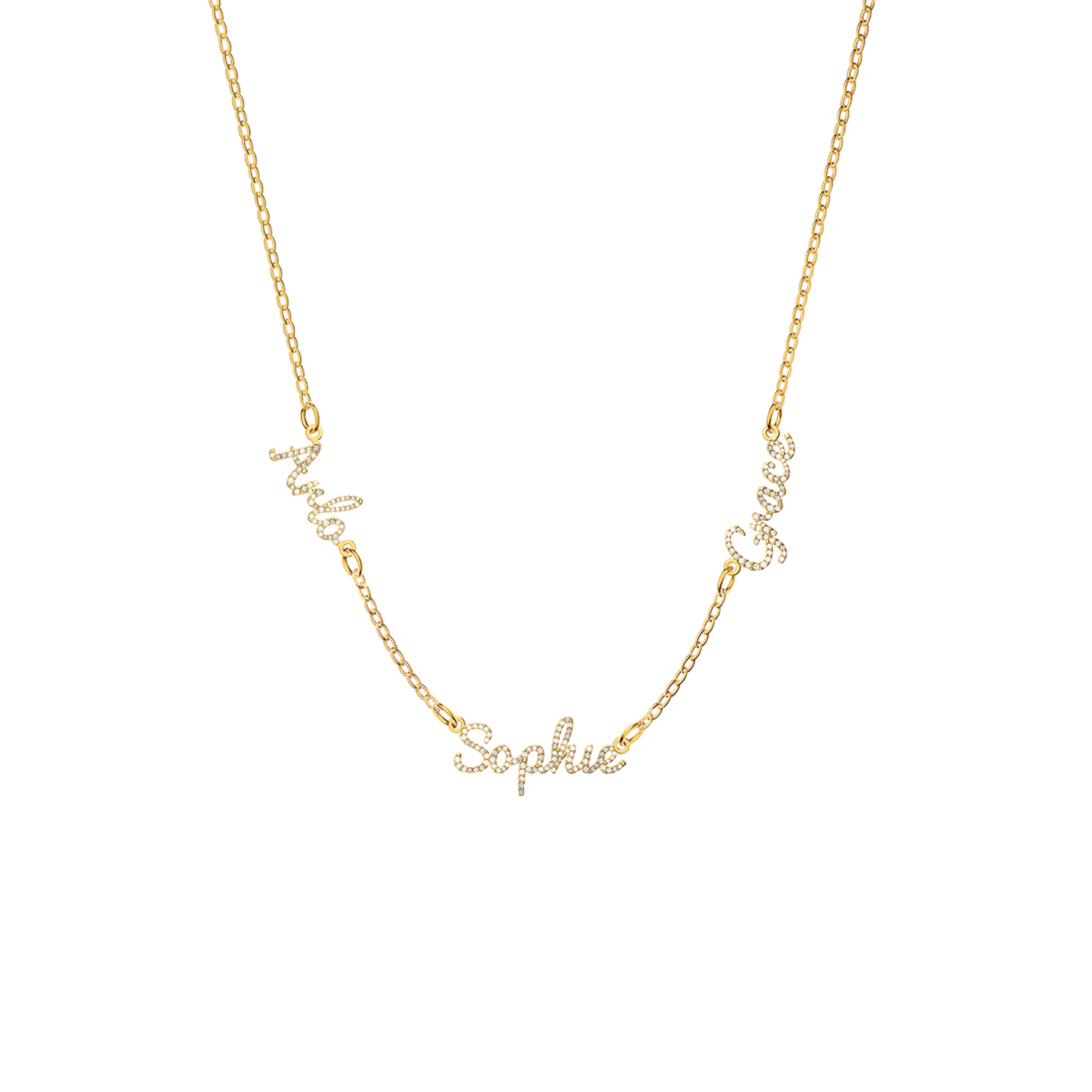 Multi Crystal Cursive Name Necklace (Gold)
