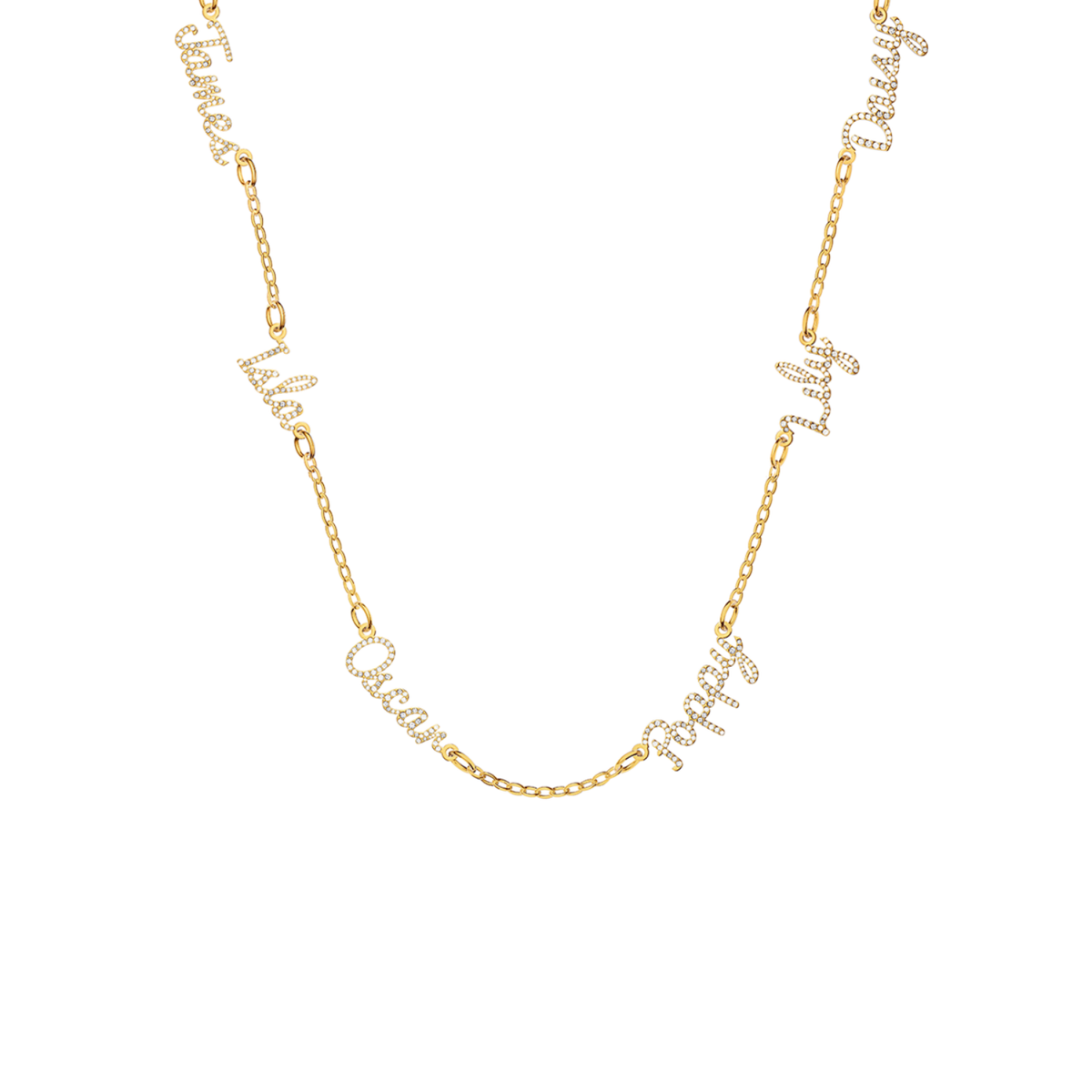 Multi Crystal Cursive Name Necklace (Gold)