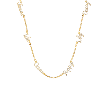 Multi Crystal Cursive Name Necklace (Gold)