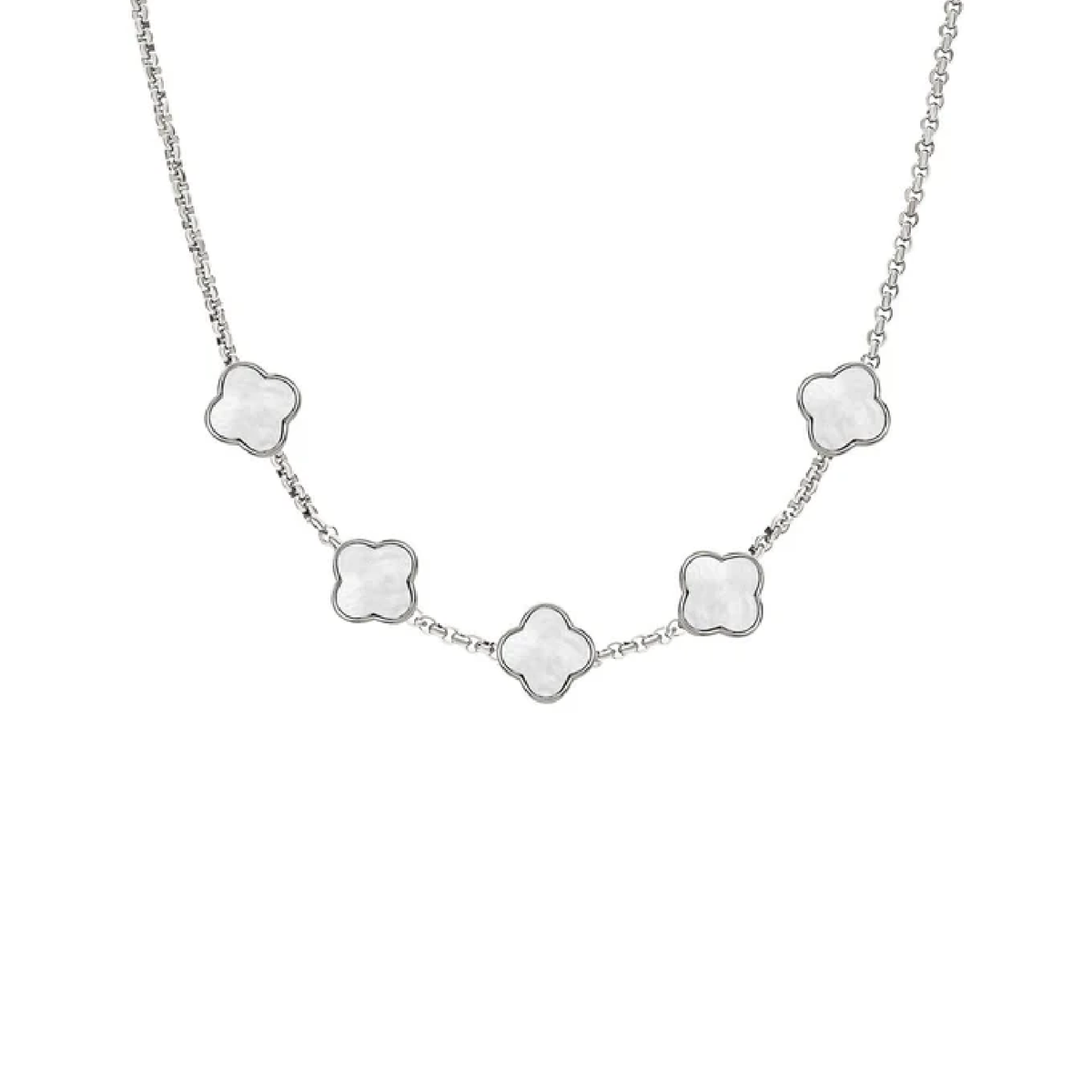 Pearl Clover Custom Name Necklace (Silver)