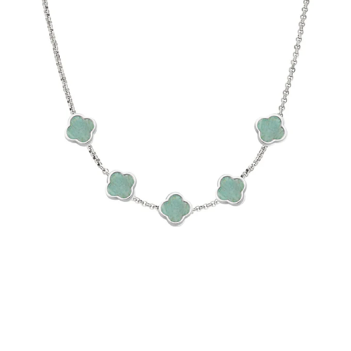 Amazonite Clover Custom Name Necklace (Silver)