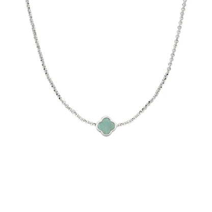 Amazonite Clover Custom Name Necklace (Silver)