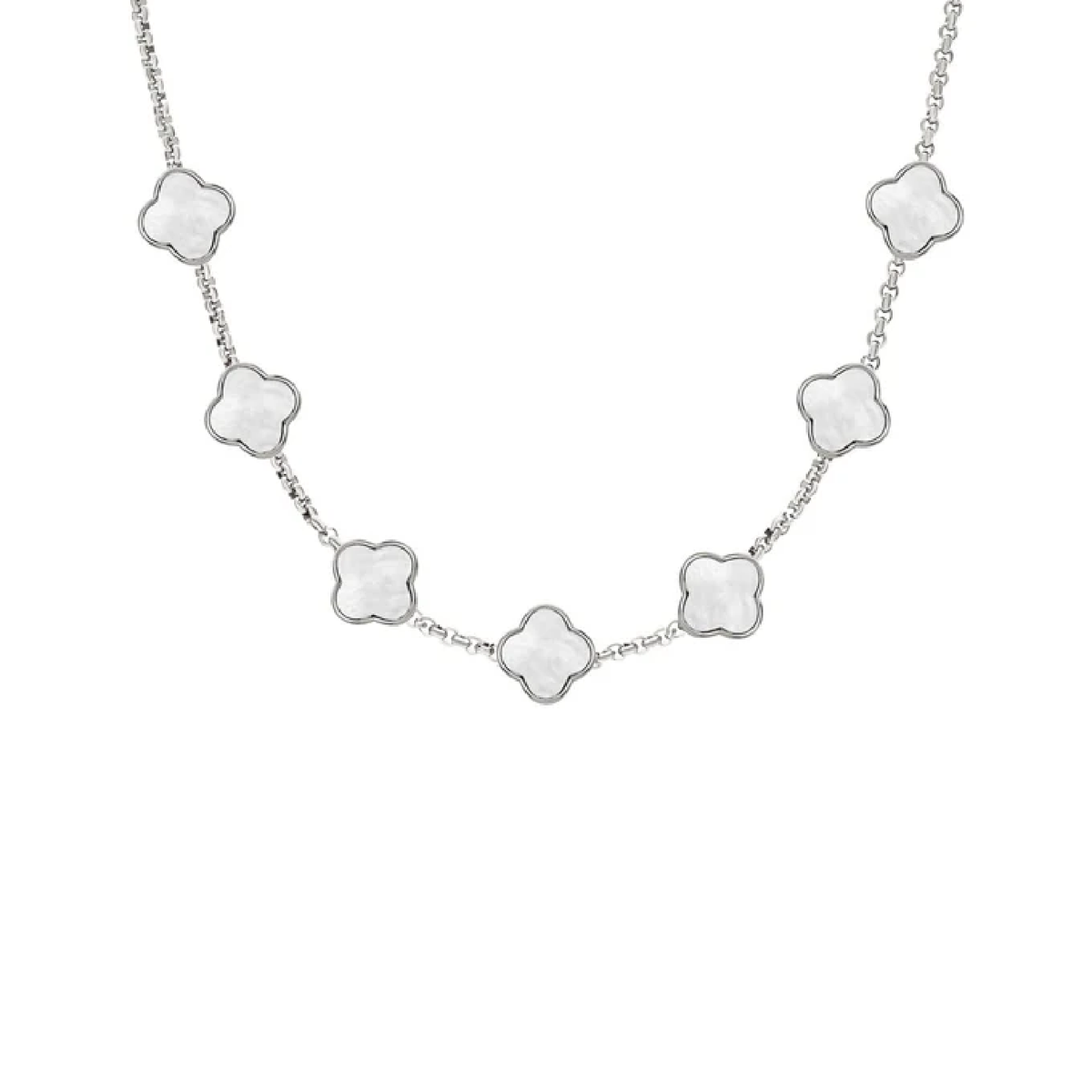 Pearl Clover Custom Name Necklace (Silver)