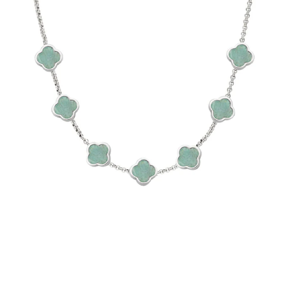 Amazonite Clover Custom Name Necklace (Silver)