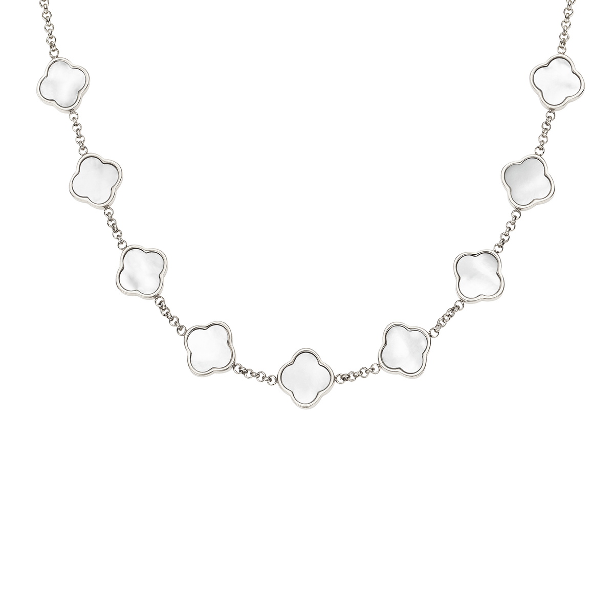 Pearl Clover Custom Name Necklace (Silver)