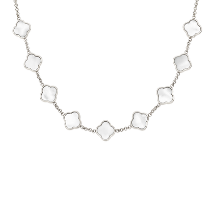 Pearl Clover Custom Name Necklace (Silver)