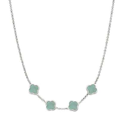 Amazonite Clover Custom Name Necklace (Silver)