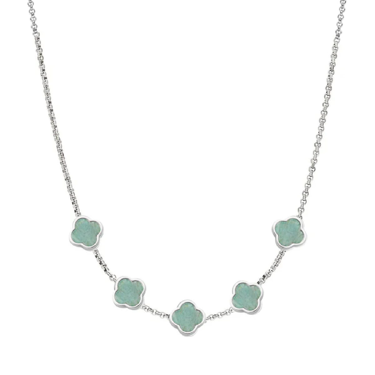 Amazonite Clover Custom Name Necklace (Silver)