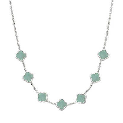 Amazonite Clover Custom Name Necklace (Silver)