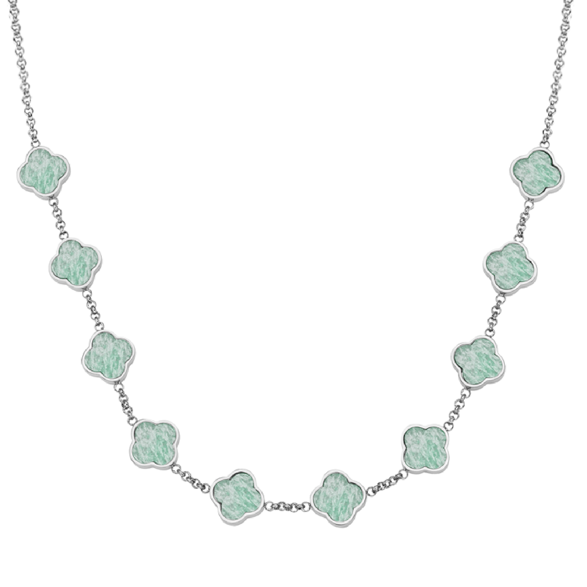 Amazonite Clover Custom Name Necklace (Silver)