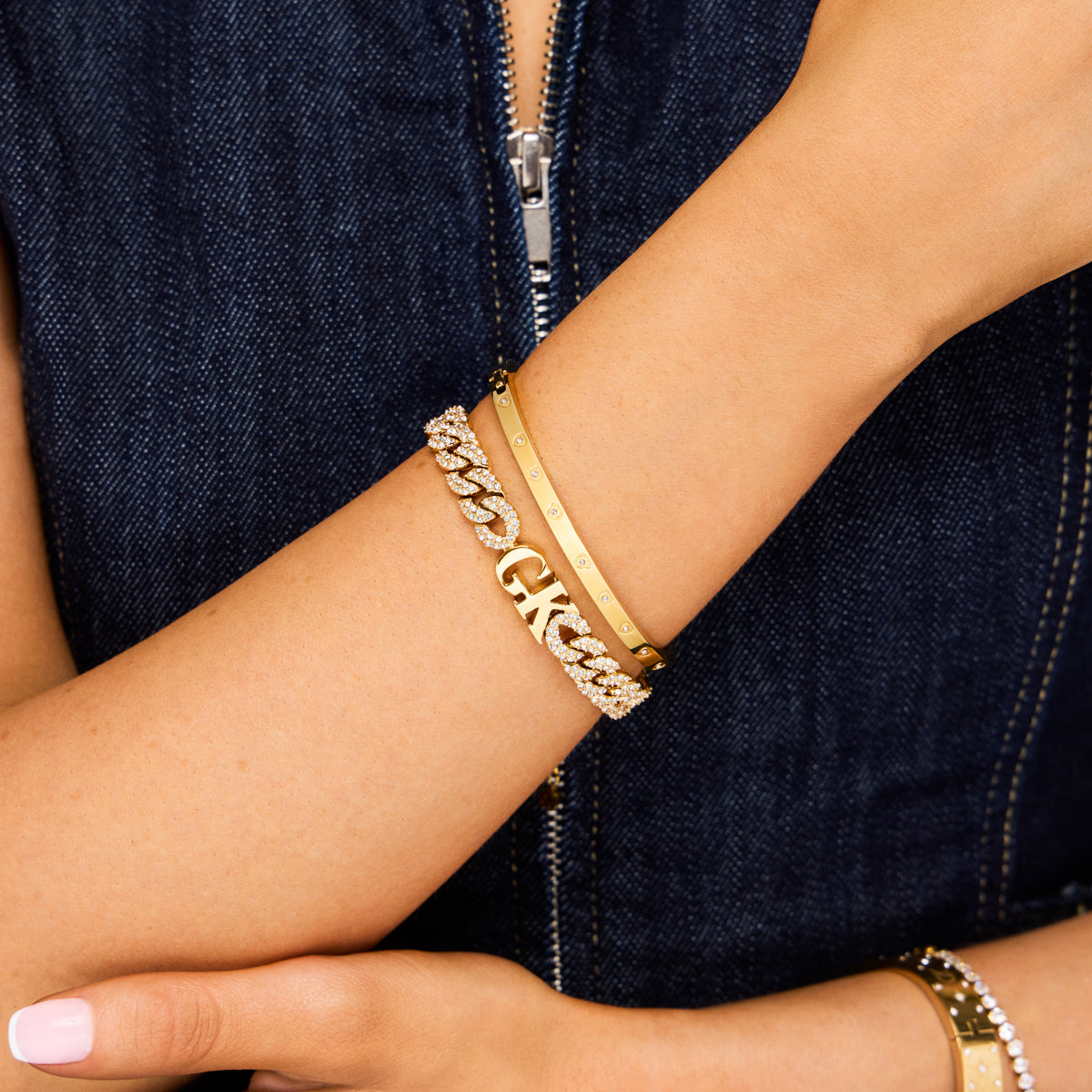 Pavé Initial Curb Bracelet (Gold)