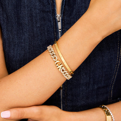 Pavé Initial Curb Bracelet (Gold)