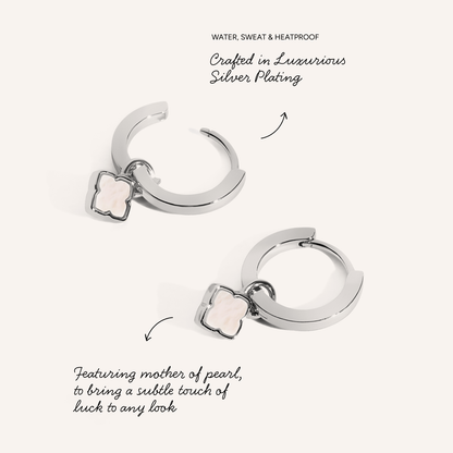 Fine Mini Pearl Clover Huggie Earrings (Silver)