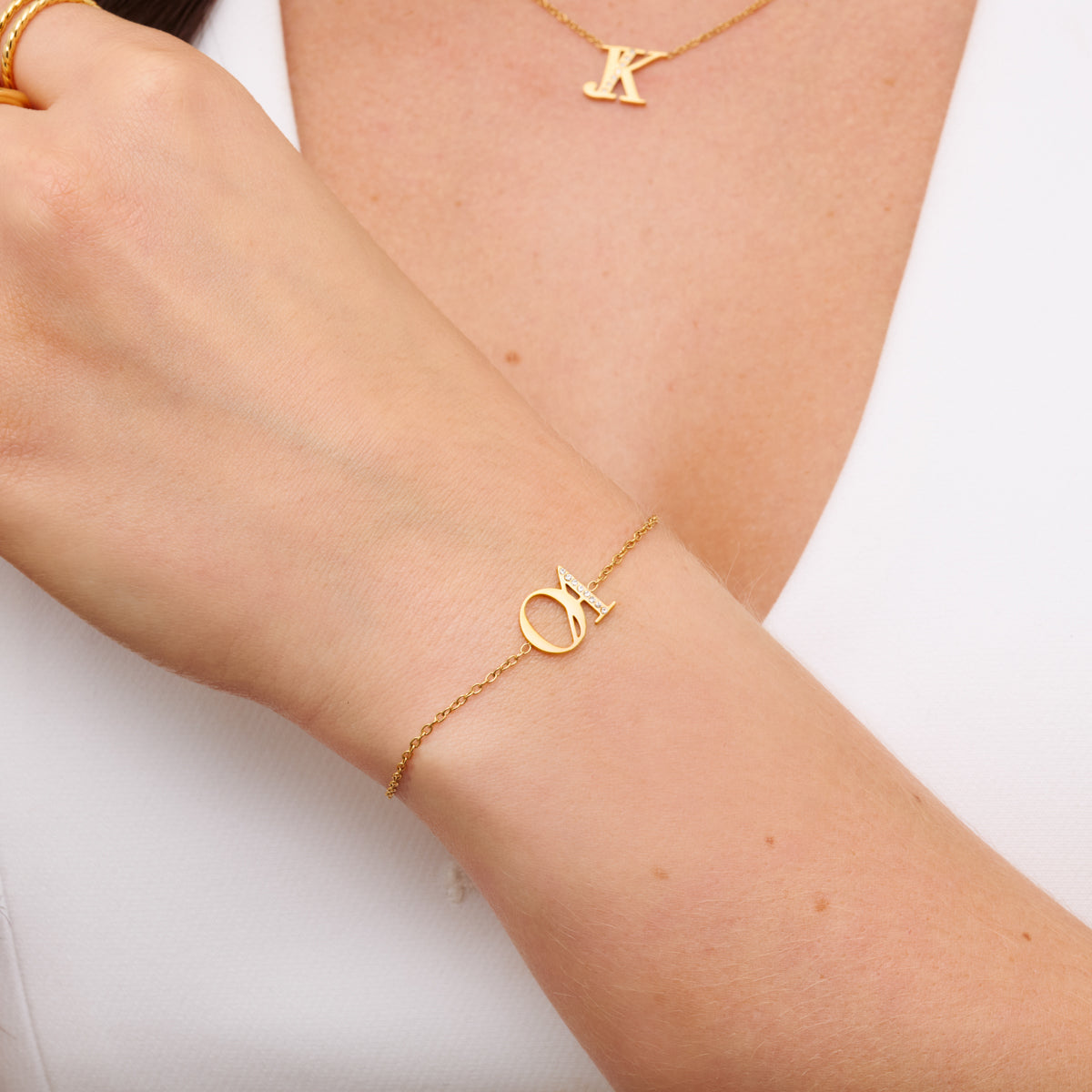 Double Initial Crystal Bracelet (Gold)