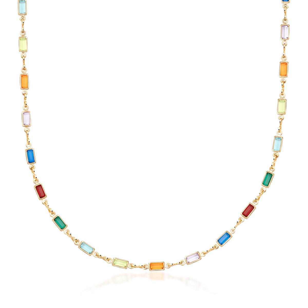 18K Gold Plated Dark Multicolor Crystal Baguette Necklace