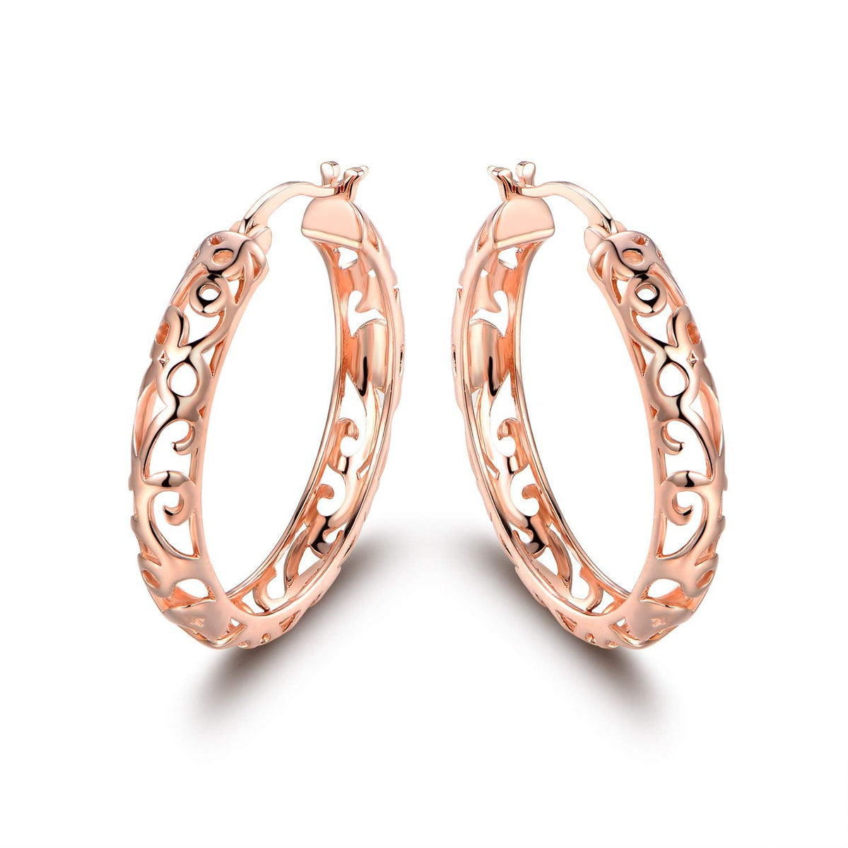 18K Gold Plated Filigree Patterned Hoop Earrings