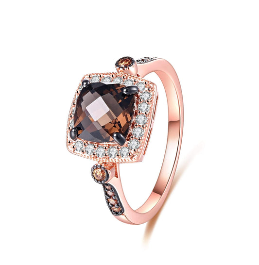 18K Rose Gold Plated Smoke Topaz Morganite Ring