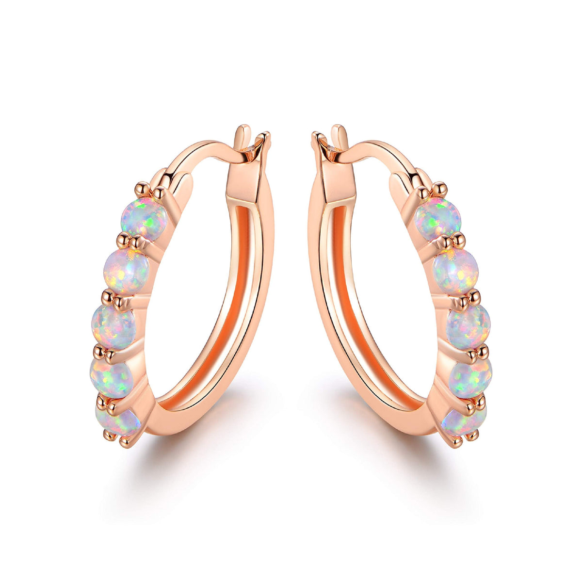 18K Rose Gold Plated Opal Hoop Earrings