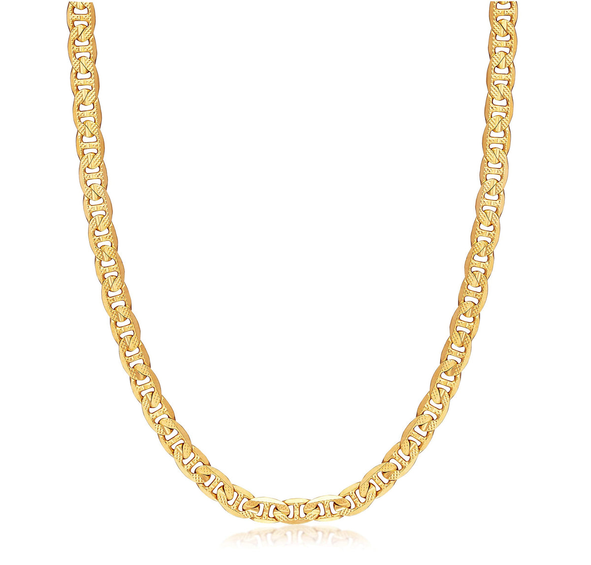 18K Gold Plated 6MM Diamond Cut Pave Flat Mariner Necklace