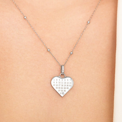 Custom Calendar & Fingerprint Heart Necklace (Silver)