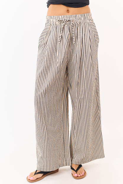 Almond and Black Striped Wide Leg Pants