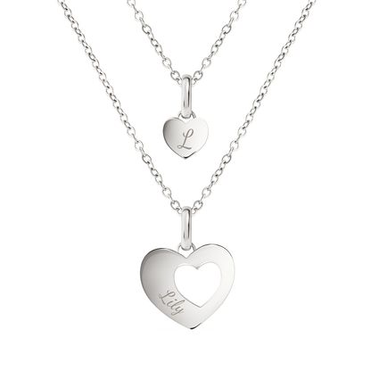 Heart 'Mini & Me' Necklace Set (Silver)
