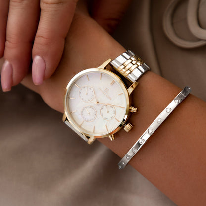 Crystal Heart Bangle (Silver)