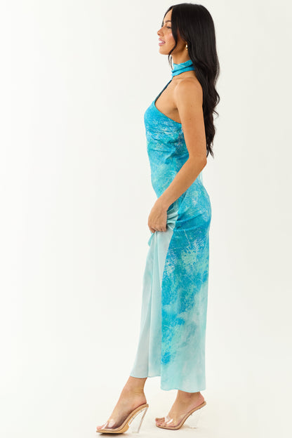 Azure Ombre One Shoulder Sash Maxi Dress