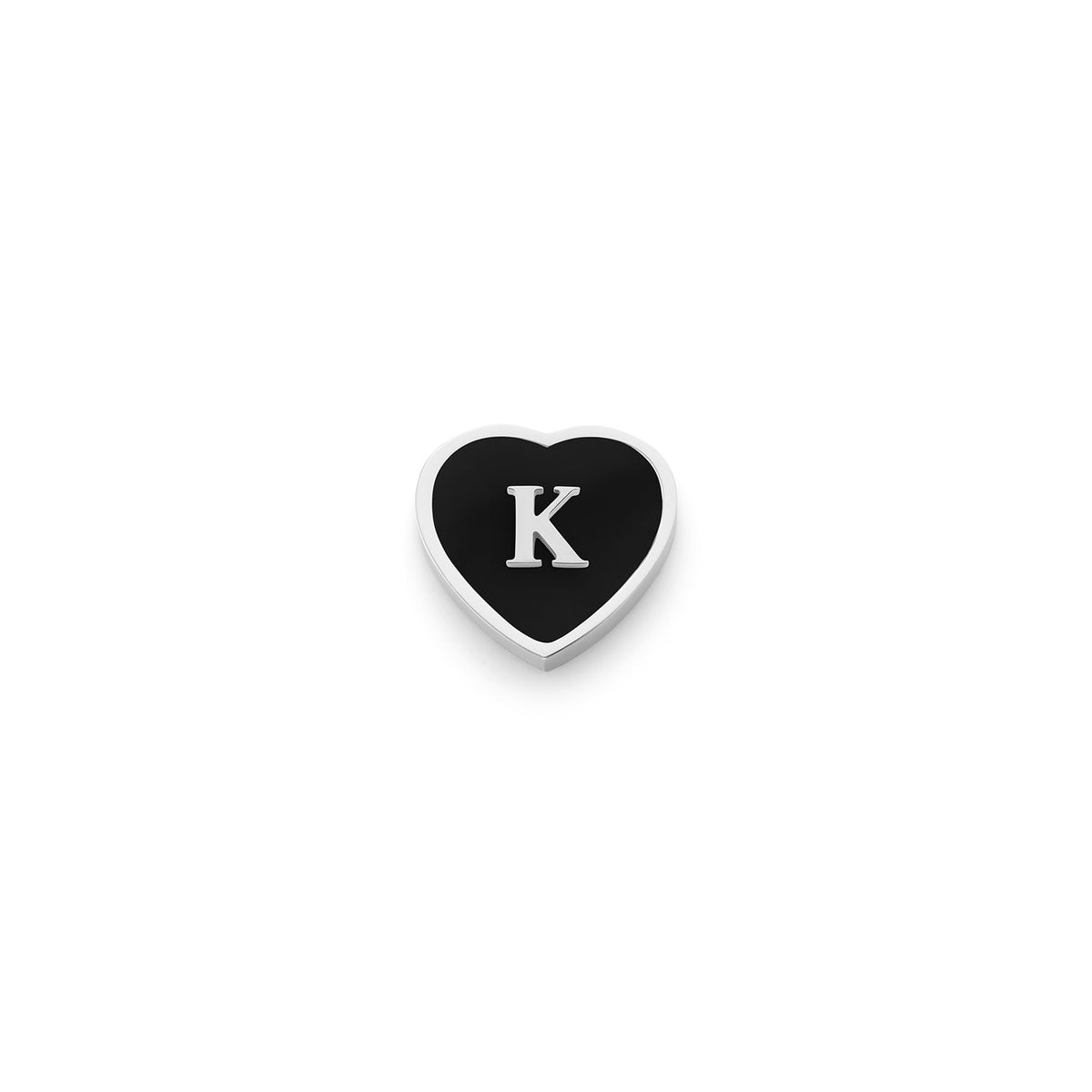 Black Enamel Heart Charms (Silver) - Initials