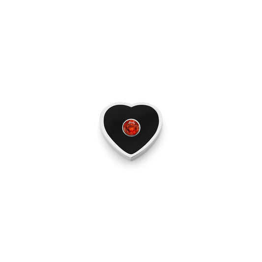 Black Enamel Heart Charms (Silver) - Birthstone
