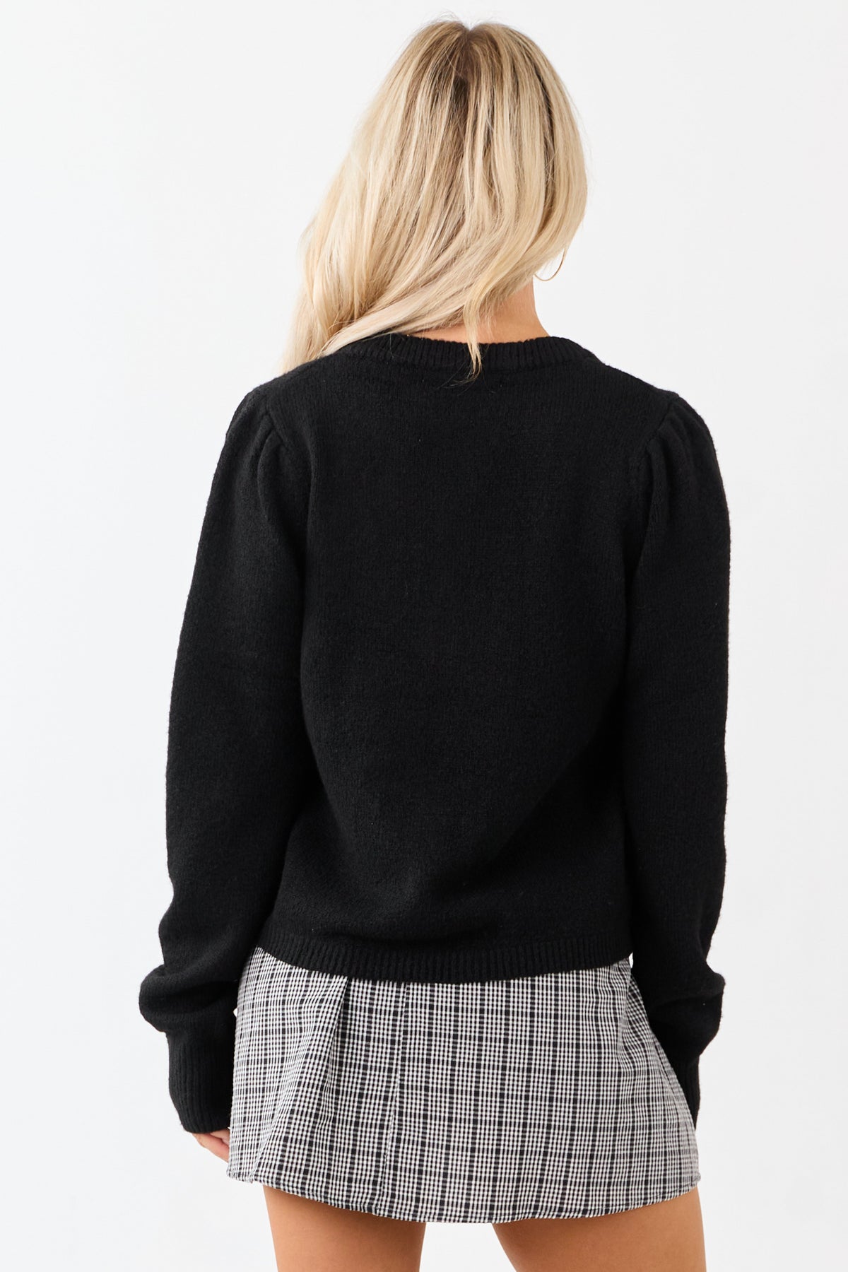 Black Button Down Long Sleeve Wool Blend Cardigan