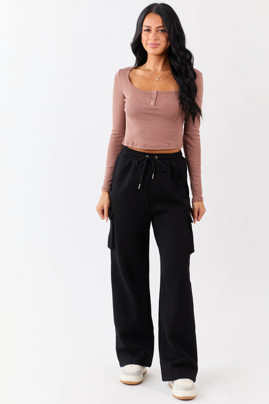 Black Elastic Waist Knit Cargo Sweatpants
