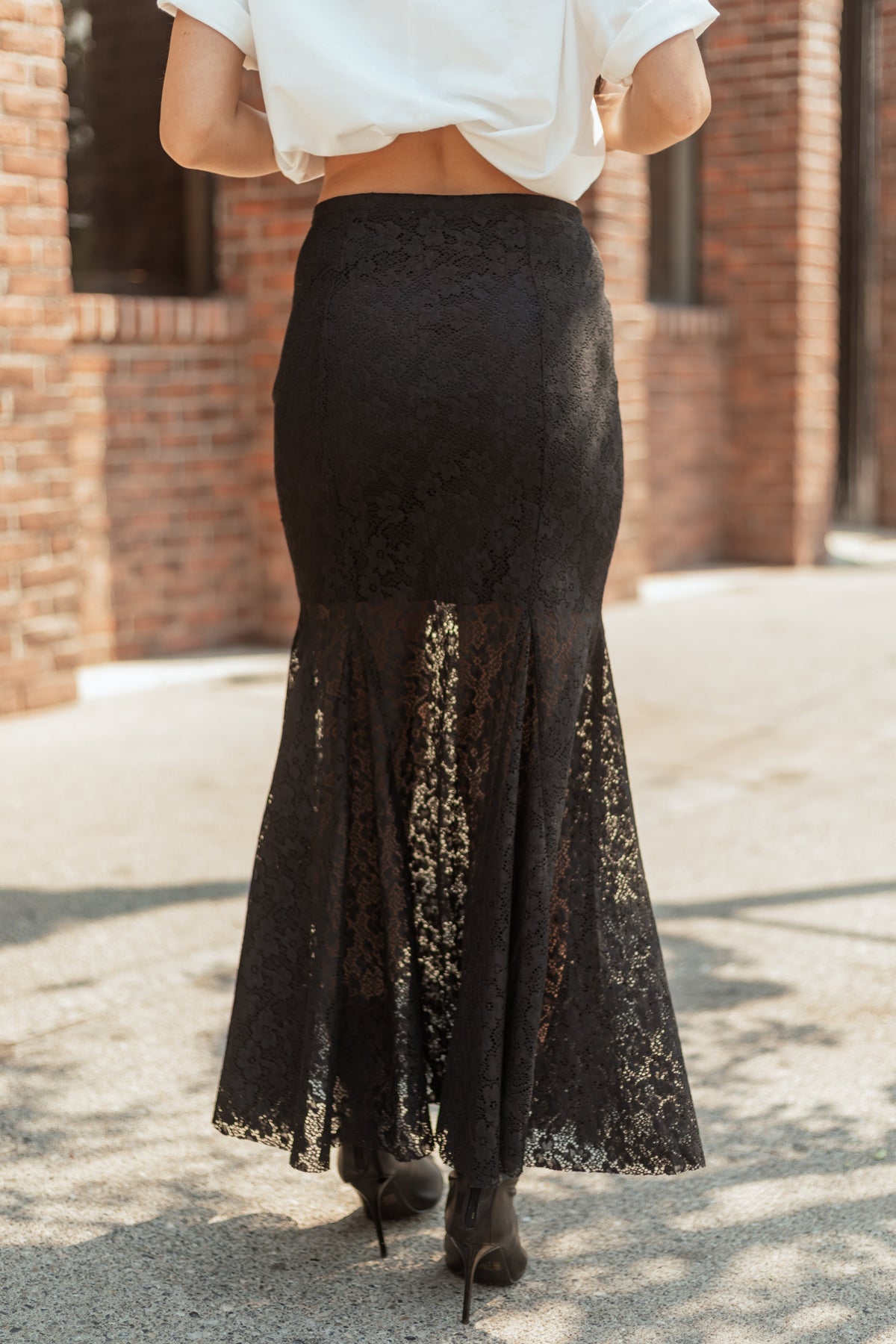 Black Floral Lace Mermaid Hem Maxi Skirt