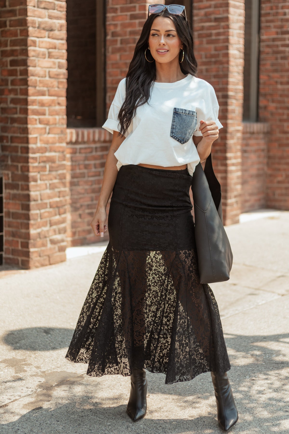 Black Floral Lace Mermaid Hem Maxi Skirt