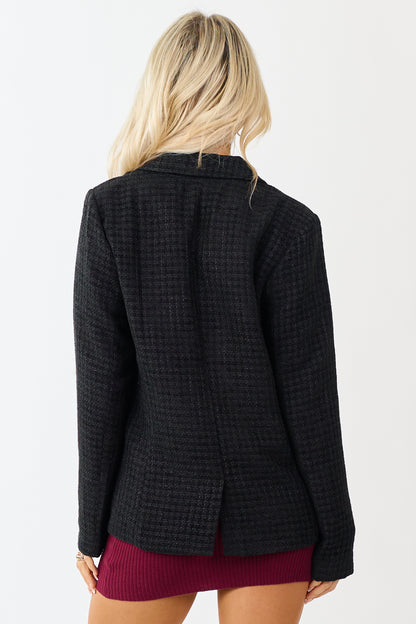 Black Tweed Metallic Threading Button Down Blazer